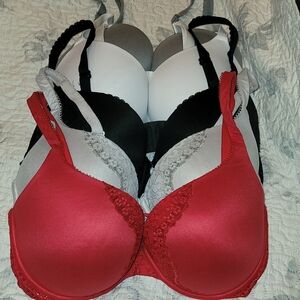 (5) 36DD VICTORIA'S SECRET Bra Lot - Red, Black, Gray, White - Body by Victoria